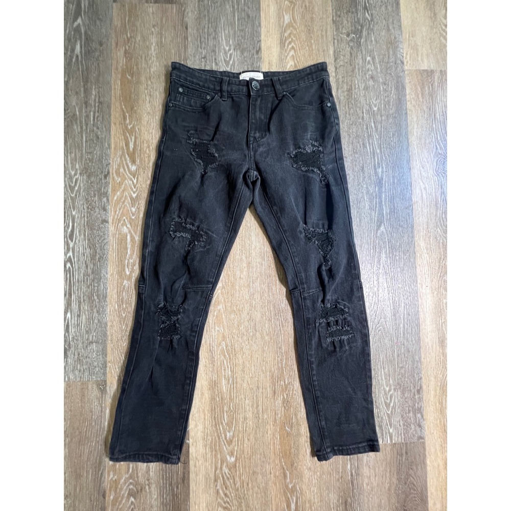 Blind Trust Distressed‎ Jeans Women 14 Black Ripped Slim Fit Moto Edge